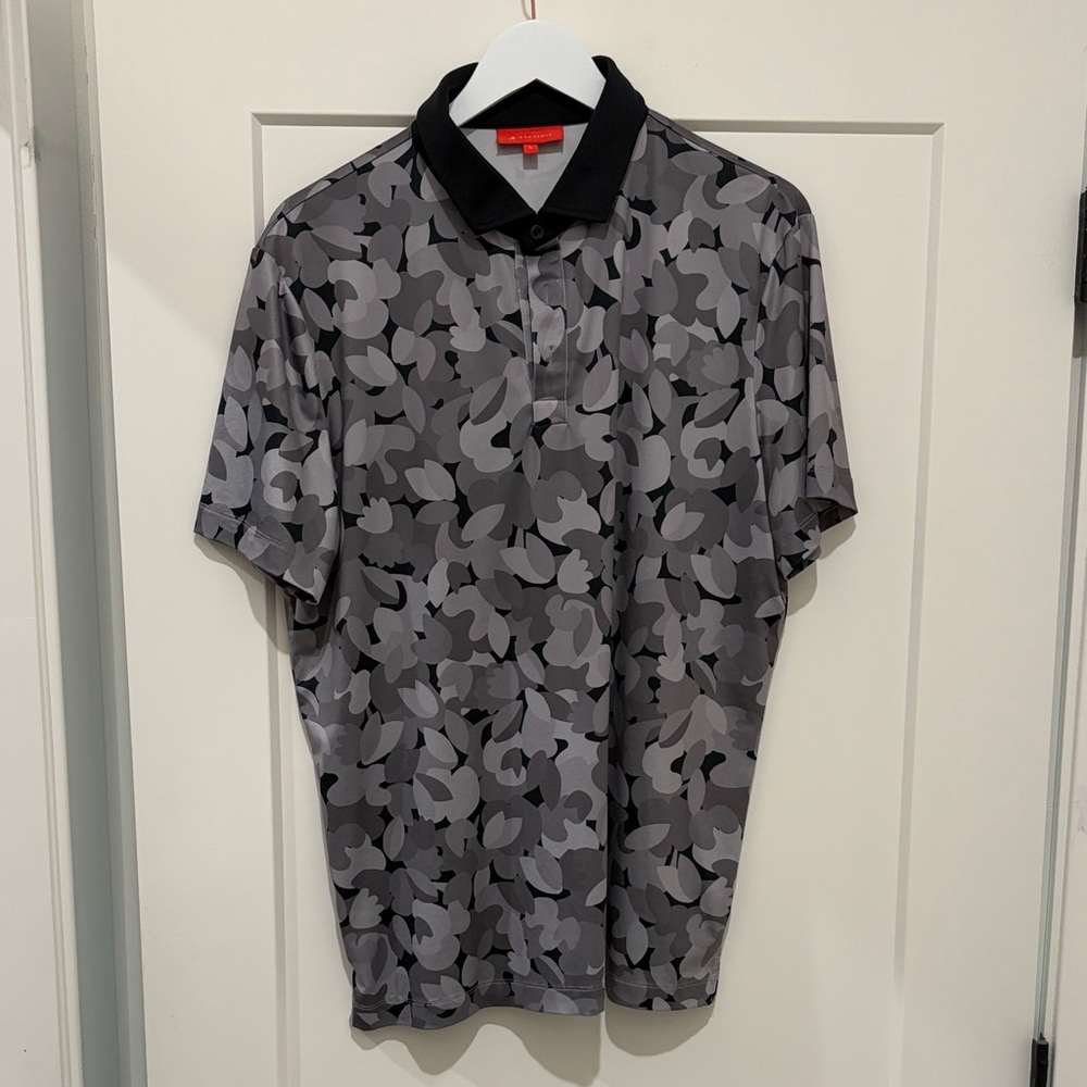 Stylish REDVANLY Black and Gray Camouflage Polo Shirt